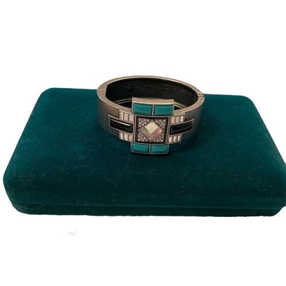 Lia Sophia Art Deco Style Clamped Bangle Bracelet Rhinestones Cabochon Pieces - Picture 7 of 7